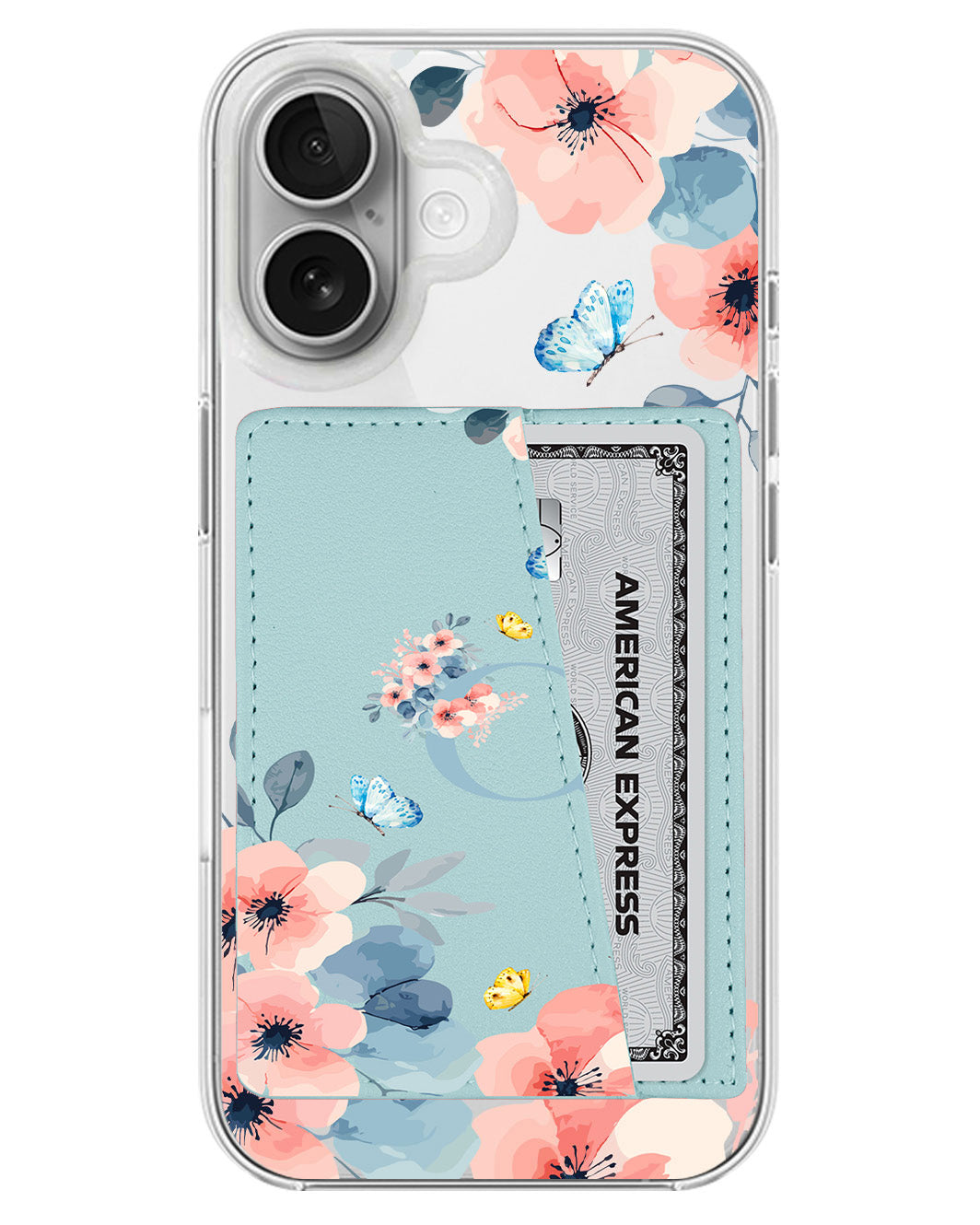 iPhone Leather Wallet Case - Flower Blue