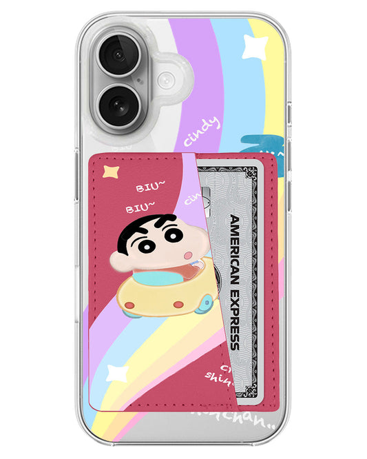 iPhone Leather Wallet Case - Biu Biu Shinchan
