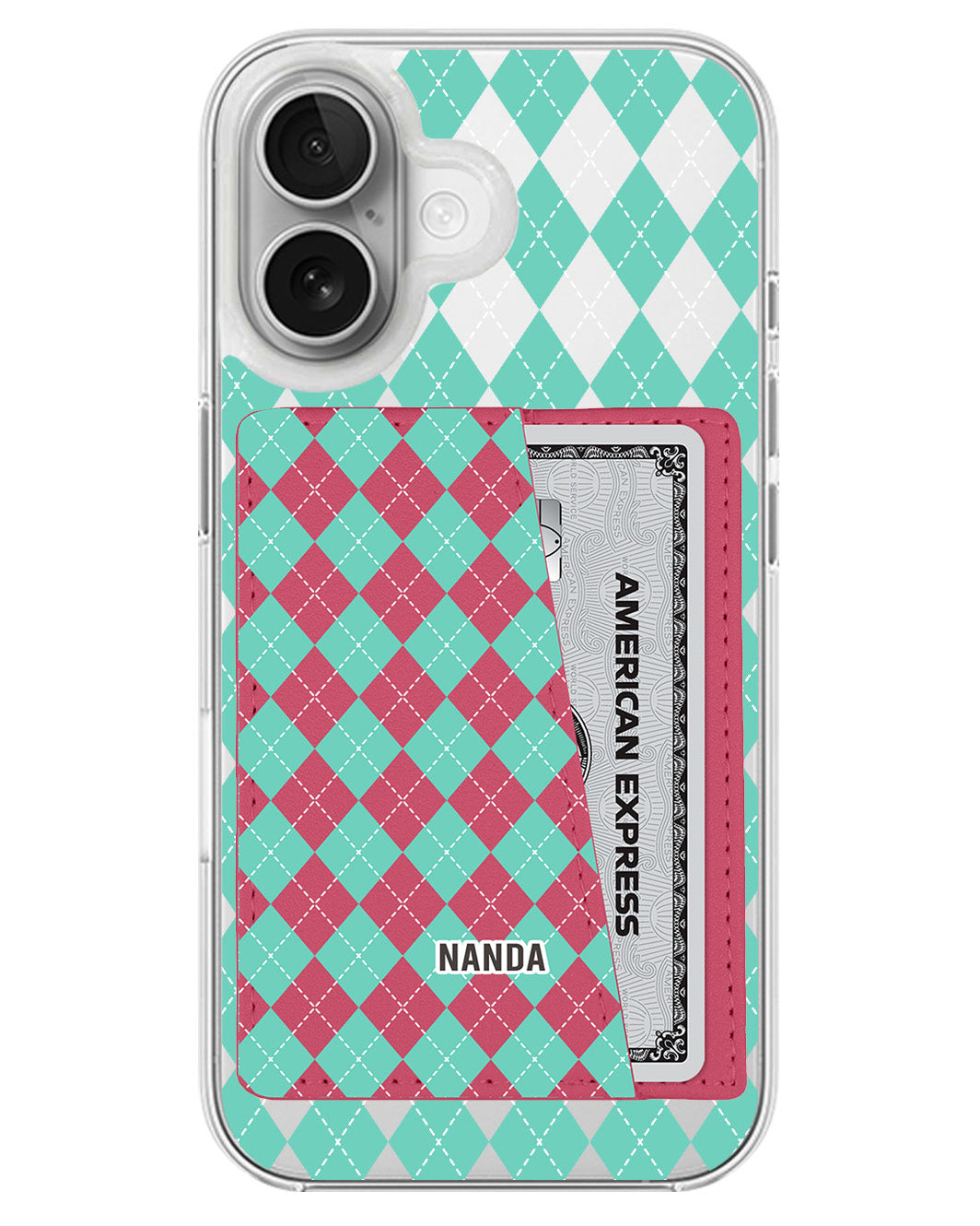 iPhone Leather Wallet Case - Cotton Candy Argyle