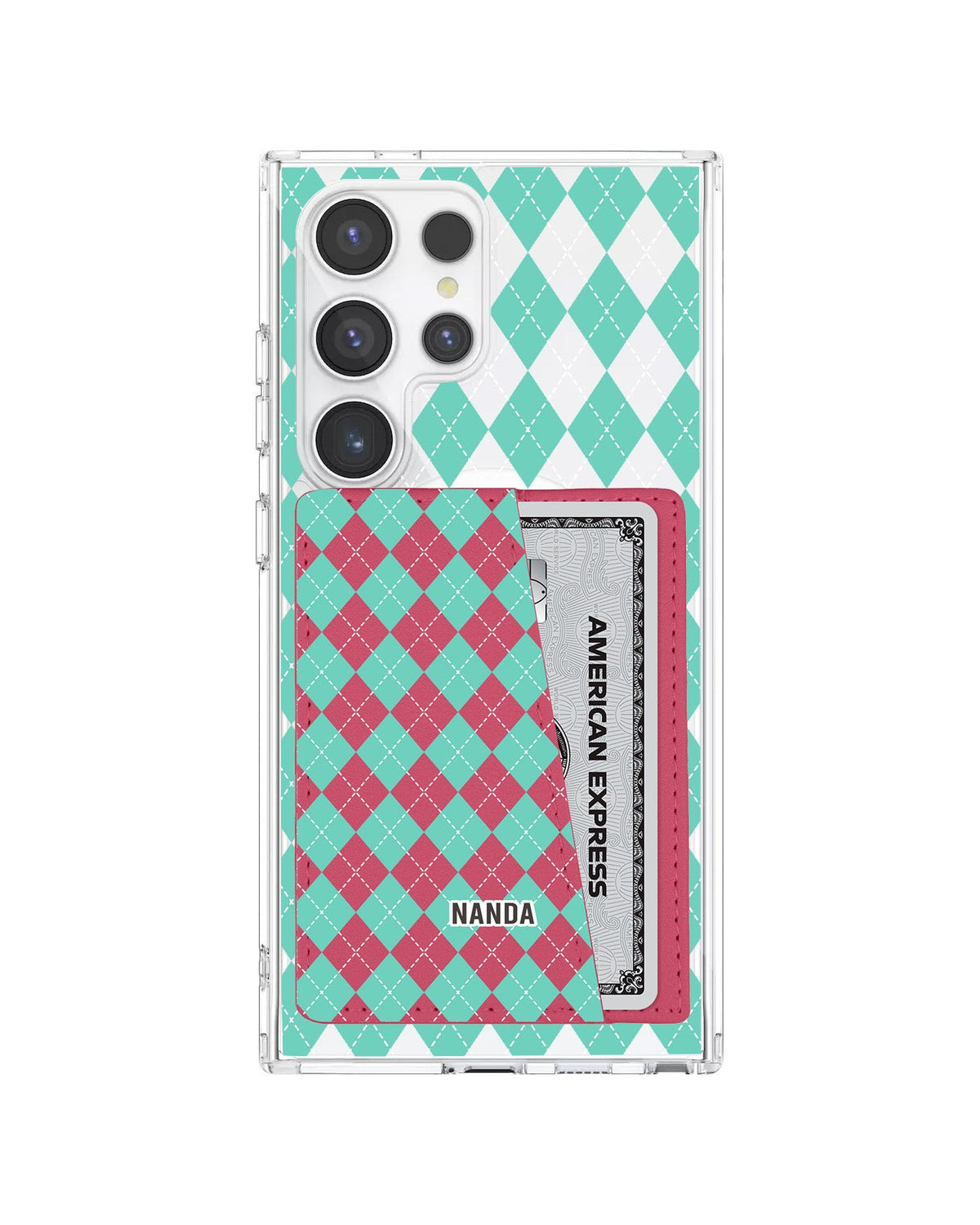 Android Leather Wallet Case - Cotton Candy Argyle