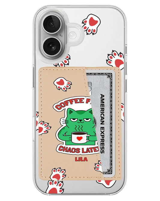 iPhone Leather Wallet Case - Coffee Before Chaos