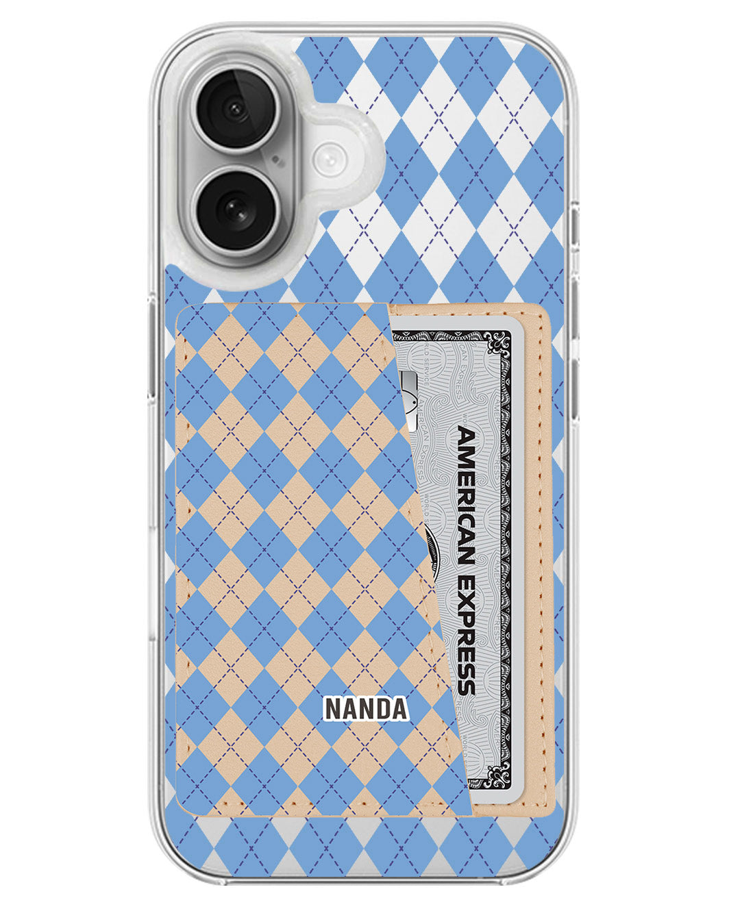 iPhone Leather Wallet Case - Winter Argyle