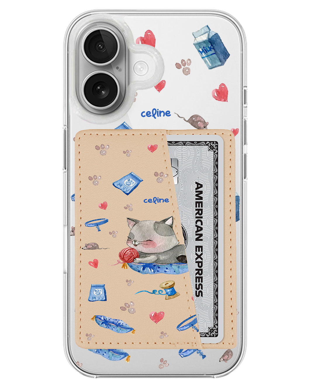 iPhone Leather Wallet Case - Blue Cat