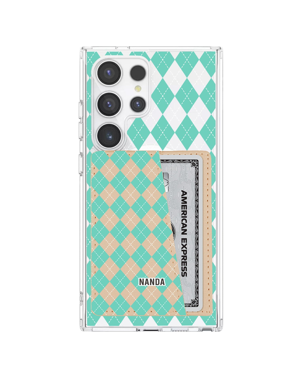 Android Leather Wallet Case - Cotton Candy Argyle