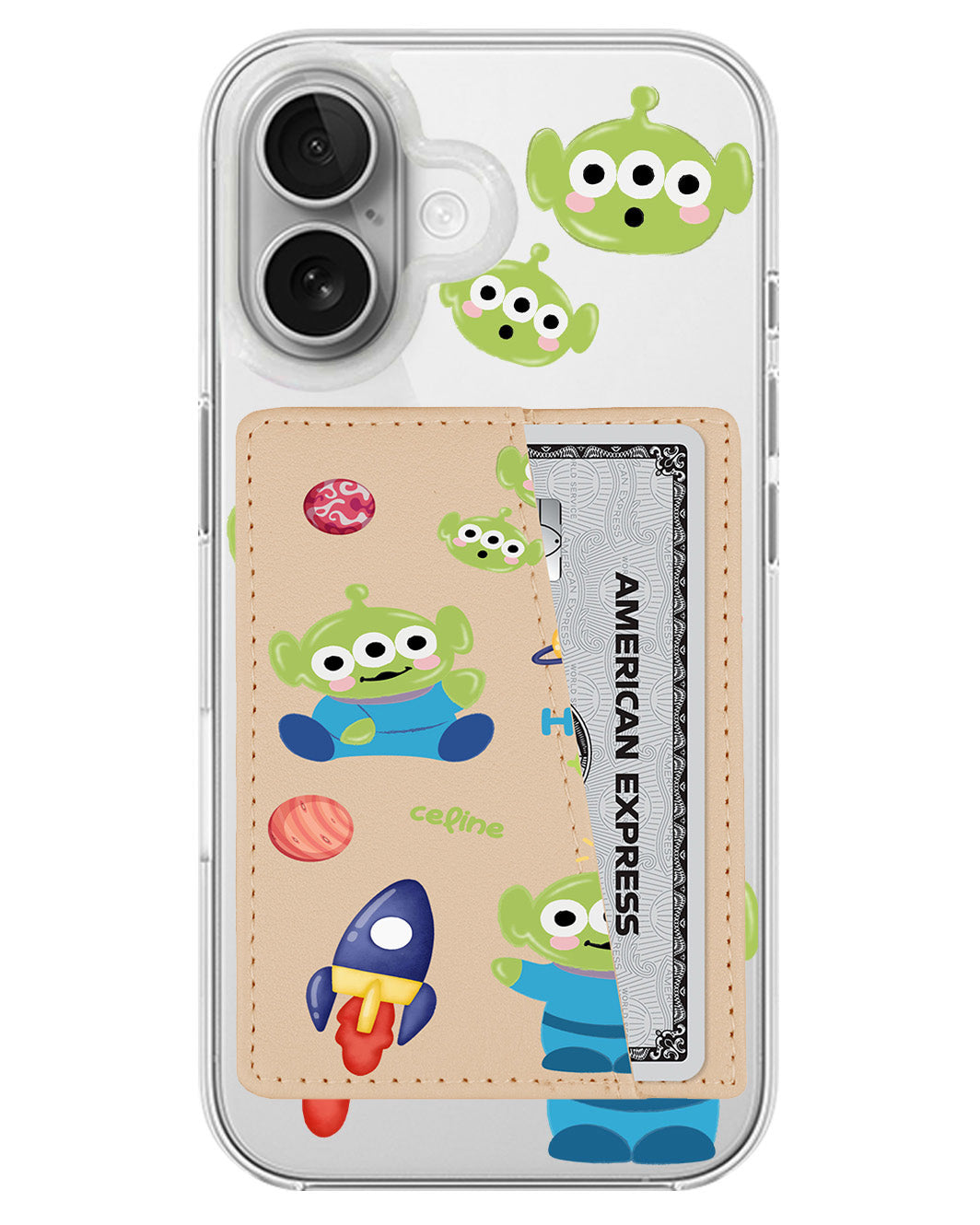 iPhone Leather Wallet Case - Little Green Men