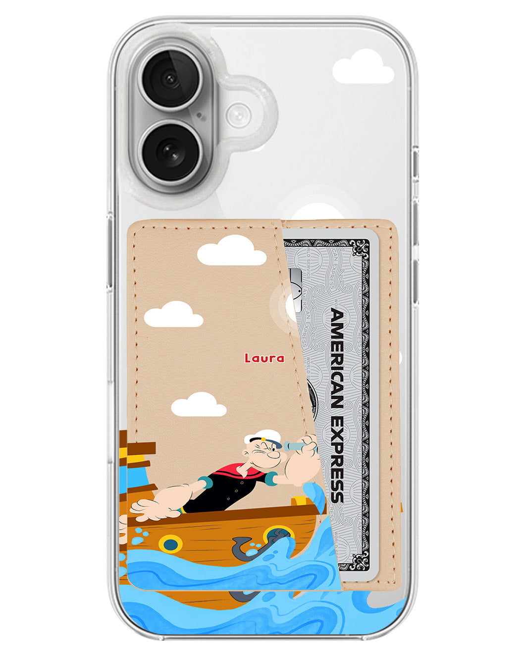 iPhone Leather Wallet Case - Popeye In The Sea
