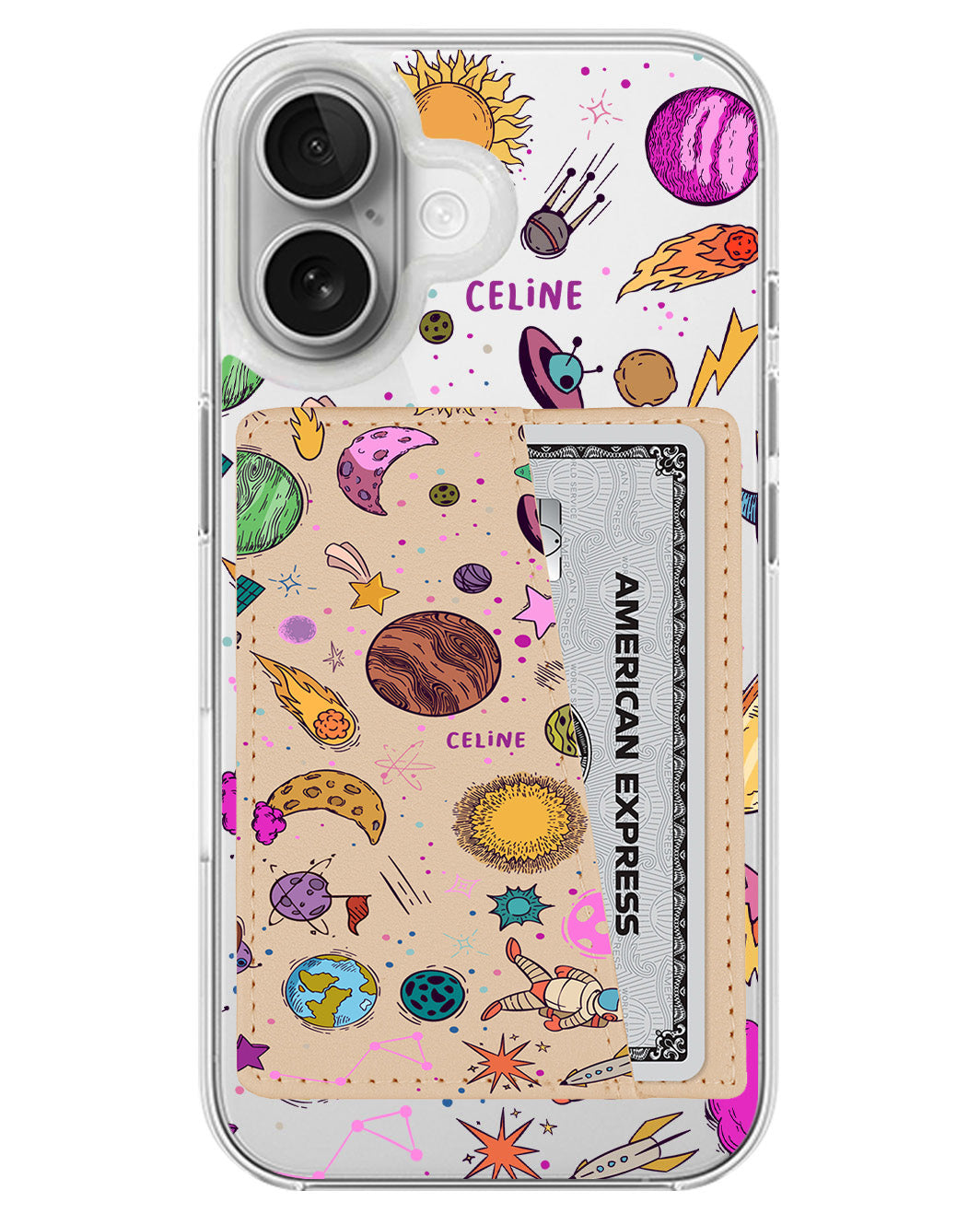 iPhone Leather Wallet Case - Retro Space
