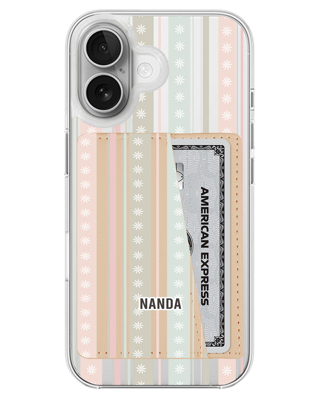 iPhone Leather Wallet Case - Soft Bloom Stripes