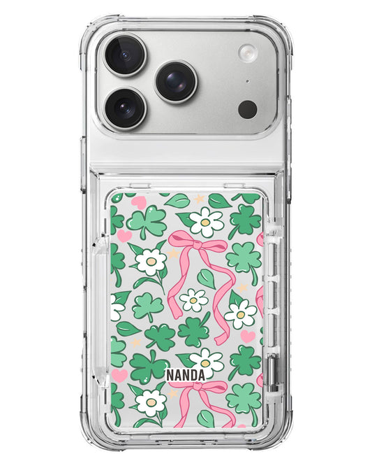 iPhone Crystal Wallet Standing Case - Lucky Clover