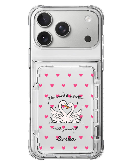 iPhone Crystal Wallet Standing Case - Swan Soulmate