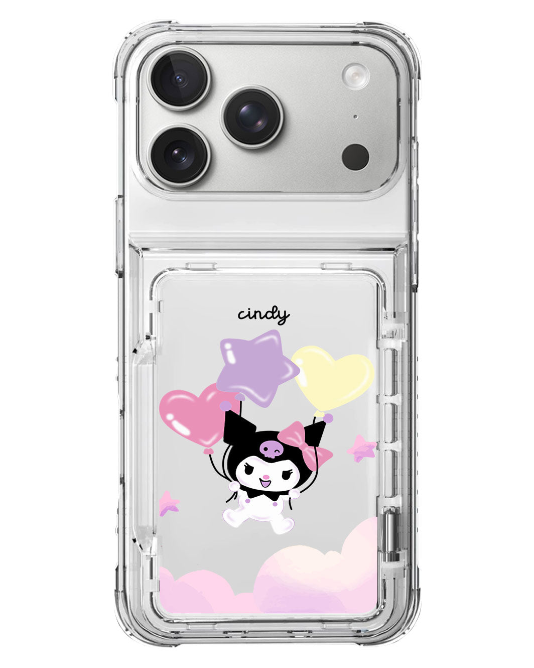 iPhone Crystal Wallet Standing Case - Balloon Kuromi