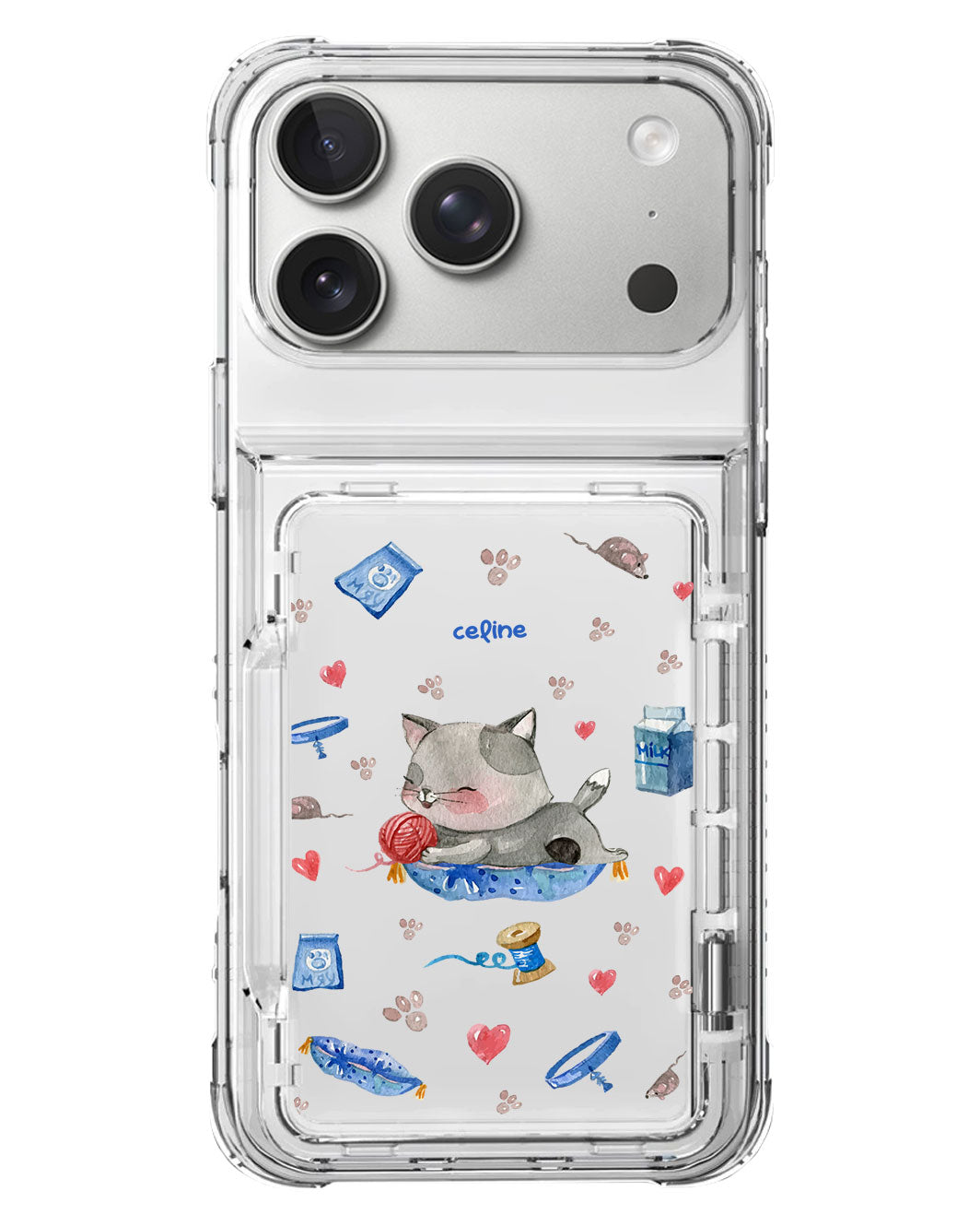 iPhone Crystal Wallet Standing Case - Blue Cat