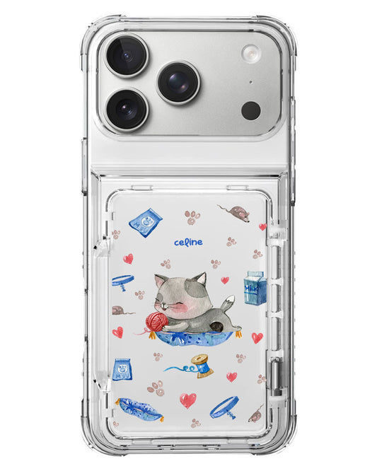 iPhone Crystal Wallet Standing Case - Blue Cat