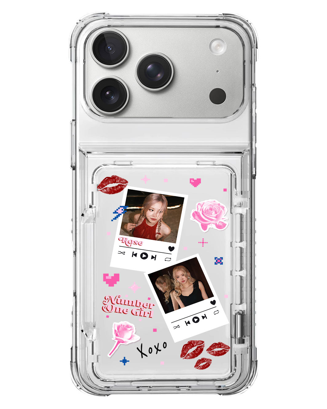 iPhone Crystal Wallet Standing Case - Face Grid Rose