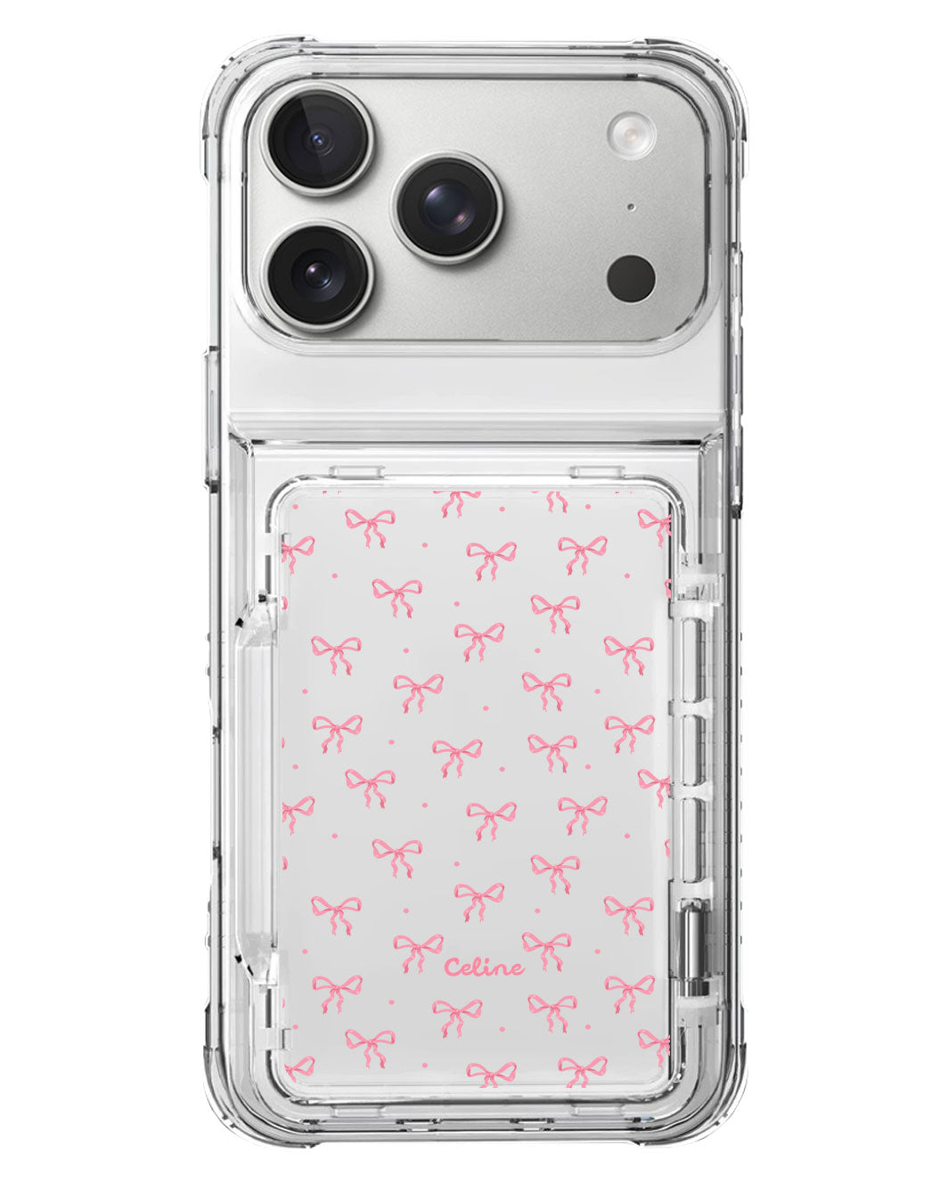 iPhone Crystal Wallet Standing Case - Pink Ribbon