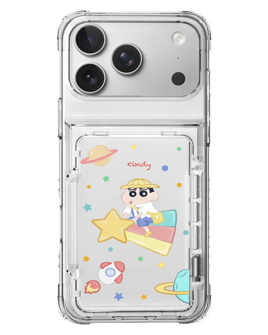 iPhone Crystal Wallet Standing Case - Shinchan Sky