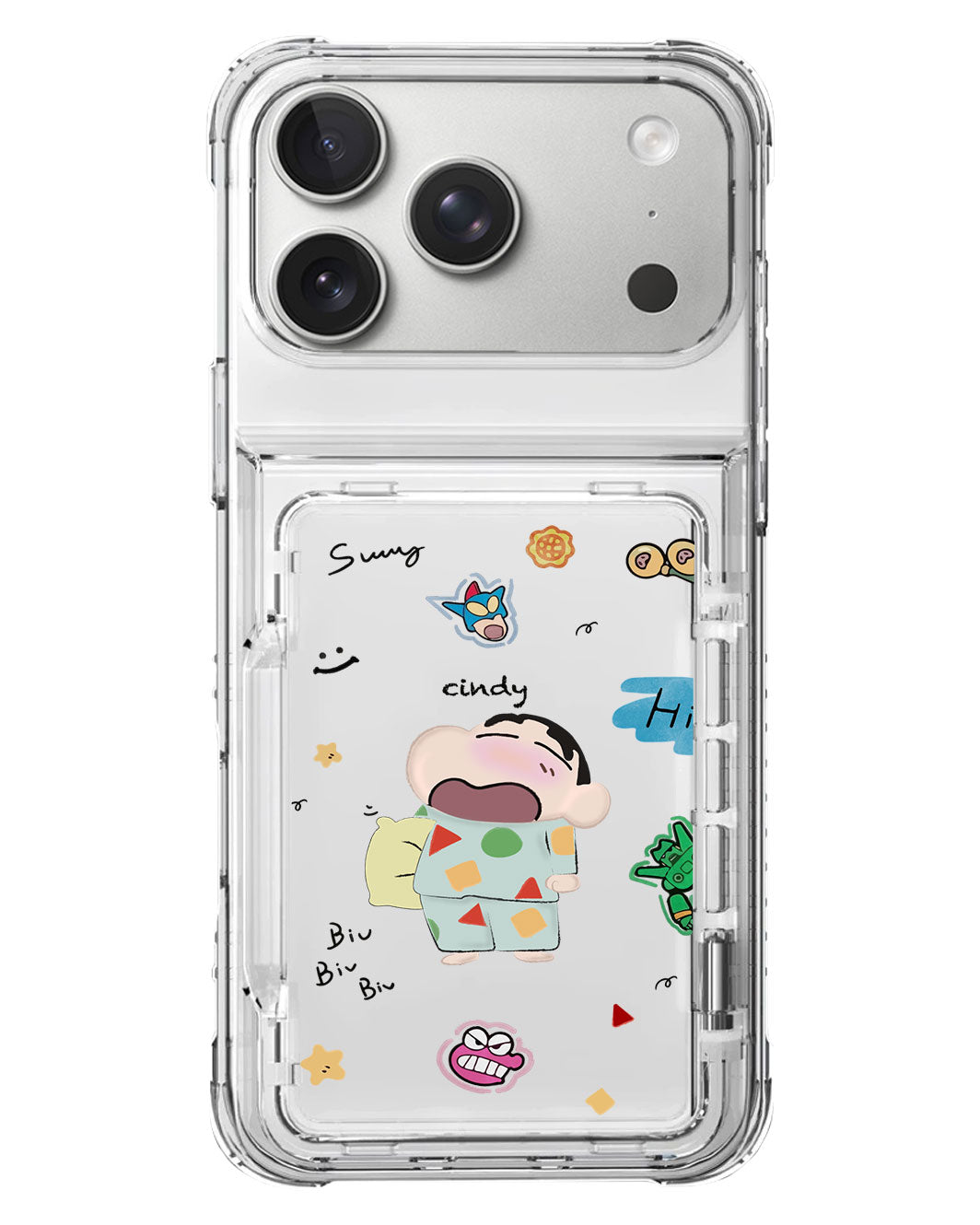 iPhone Crystal Wallet Standing Case - Sleepy Shinchan