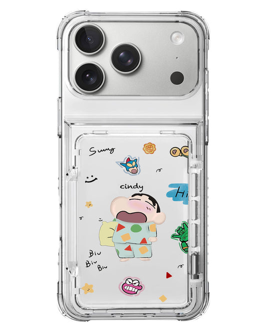 iPhone Crystal Wallet Standing Case - Sleepy Shinchan