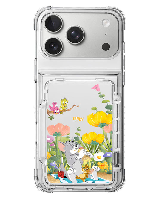 iPhone Crystal Wallet Standing Case - Tom And Jerry Picnic