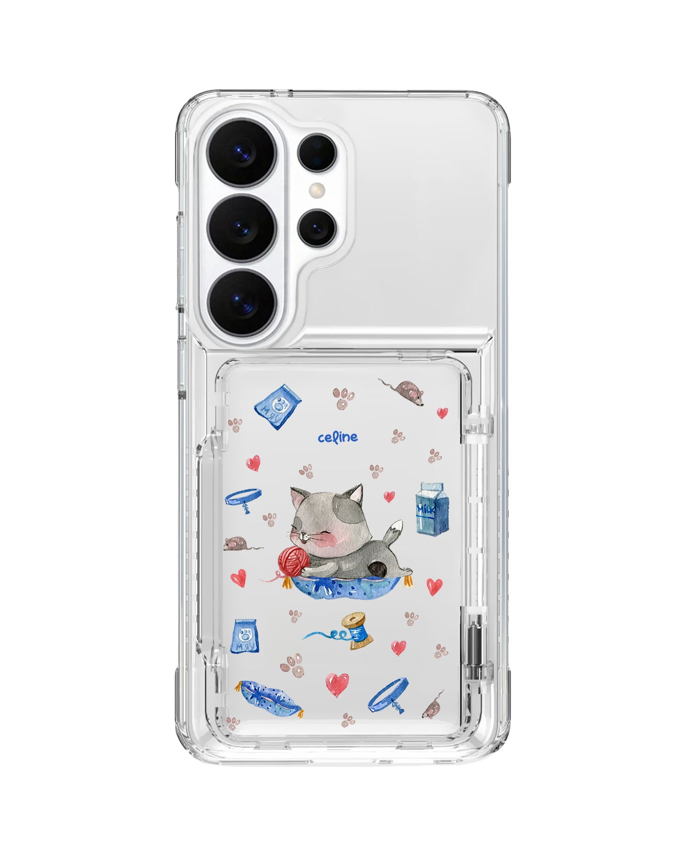 Android Crystal Wallet Standing Case - Blue Cat