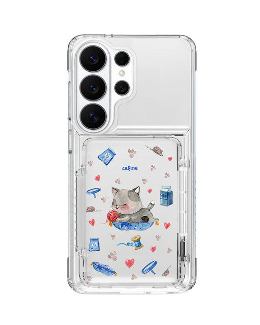 Android Crystal Wallet Standing Case - Blue Cat