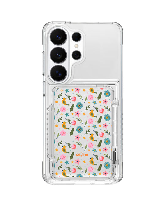 Android Crystal Wallet Standing Case - Flower Bird