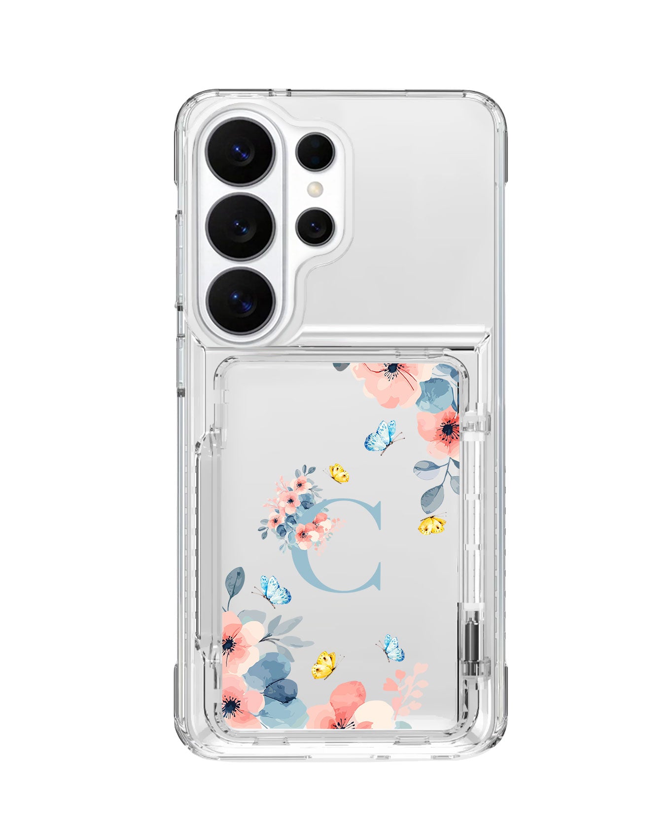 Android Crystal Wallet Standing Case - Flower Blue