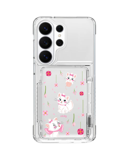 Android Crystal Wallet Standing Case - Marrie Cat Flower